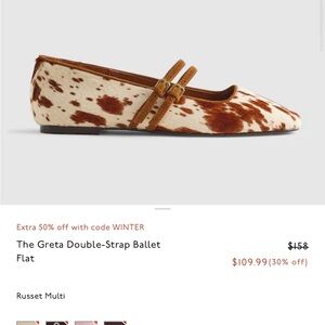 Double-Strap Ballet Flat in Brown and White